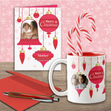 For Mother Custom Photo Red Retro Ornaments