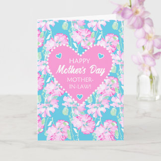 For Mother-in-Law Mothers Day Pink Roses on Blue Card