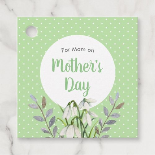 For Mothers Day White Snowdrops Pink Polka Dot Favor Tags