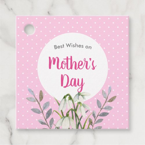 For Mothers Day White Snowdrops Pink Polka Dots Favor Tags