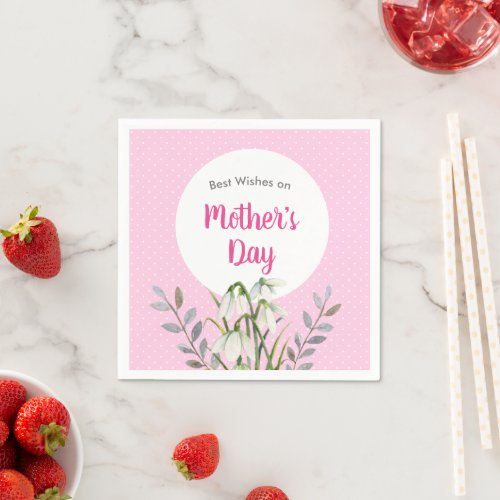 For Mothers Day White Snowdrops Pink Polka Dots Napkins