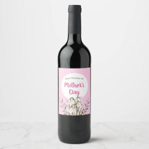 For Mothers Day White Snowdrops Pink Polka Dots Wine Label