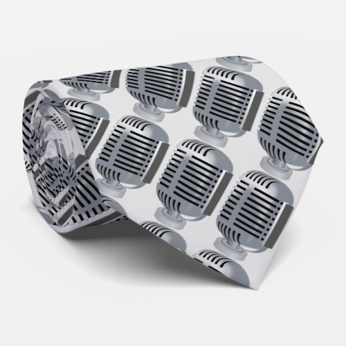 For music lovers silver microphone pattern neck tie
