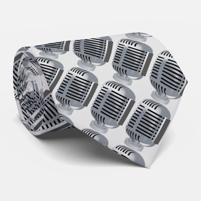For music lovers silver microphone pattern neck tie (Rolled)