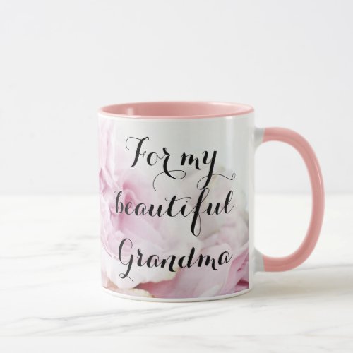For My Beautiful Grandma Pretty Pink Rose Floral Mug