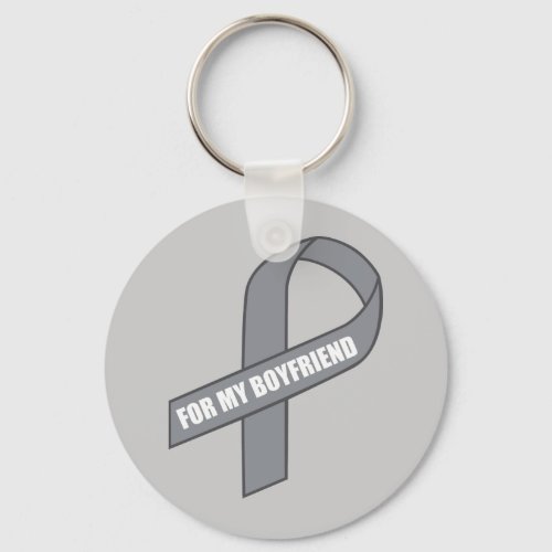 For My Boyfriend Gray  Silver Awareness Ribbon Keychain