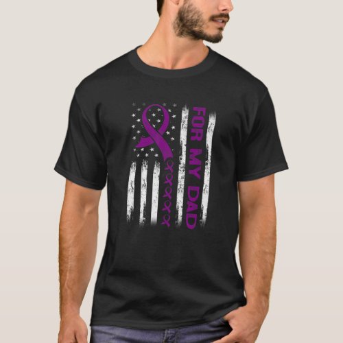 For My Dad Pancreatic Cancer Awareness Flag Purple T_Shirt