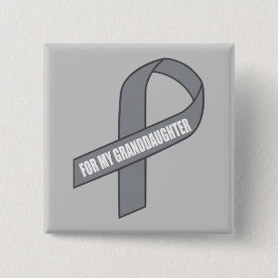 For My Granddaughter (Gray / Silver Ribbon) Pinback Button