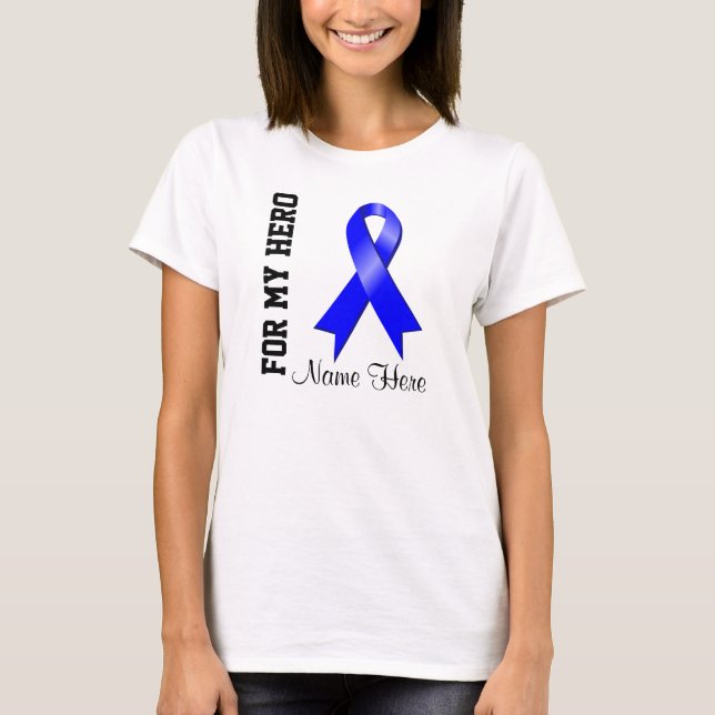 For My Hero Blue Awareness Ribbon T-Shirt (Front)