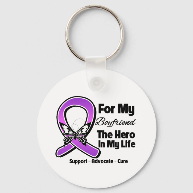 For My Hero My Boyfriend - Purple Ribbon Awareness Keychain (Front)