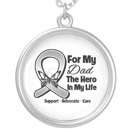 For My Hero My Dad _ Brain Cancer Silver Plated Necklace
