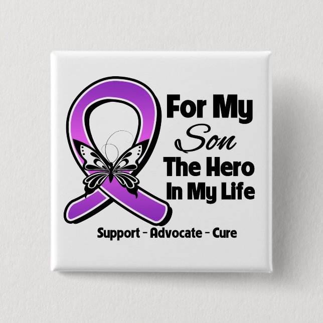 For My Hero My Son - Purple Ribbon Awareness Button (Front)