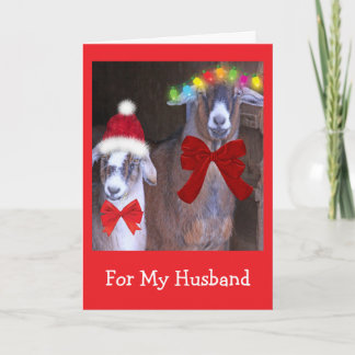 "For My Husband" Cute Goat Christmas Holiday Card