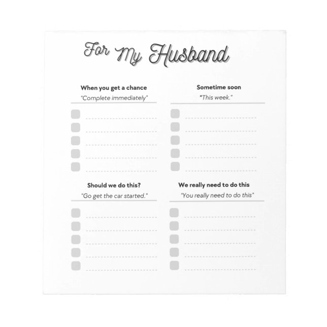 For My Husband Notepad (Front)