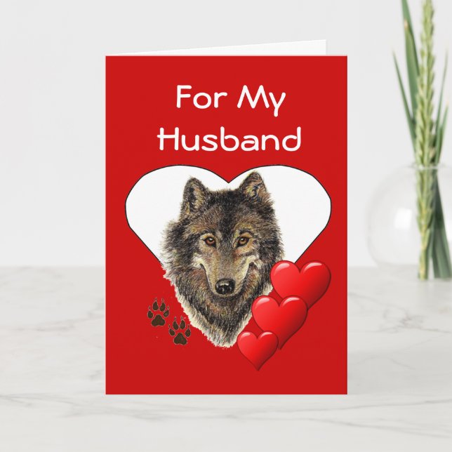 For My Husband Watercolor Wolf Valentine Holiday Card (Front)