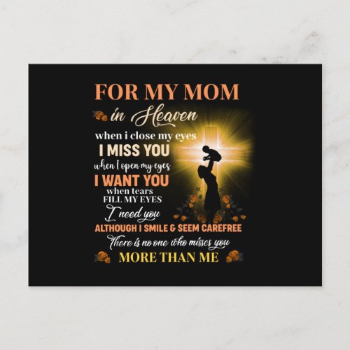 For My Mom In Heaven Memorial Day Gift For Son Postcard