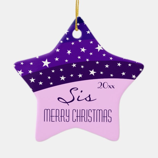 For My Sister-Whimsical Plum Sky Star Christmas Ceramic Ornament (Front)
