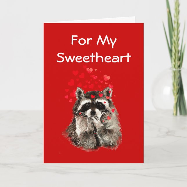 For My Sweetheart Raccoon Kisses Valentine Holiday Card (Front)