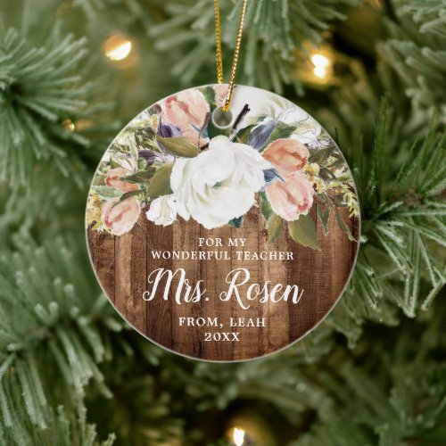 For My Teacher Personalized Rustic Farmhouse Ceramic Ornament