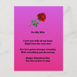 For my wife valentines day poem holiday postcard
