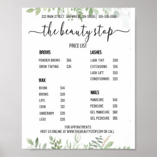 For Nail Salon Price List Poster