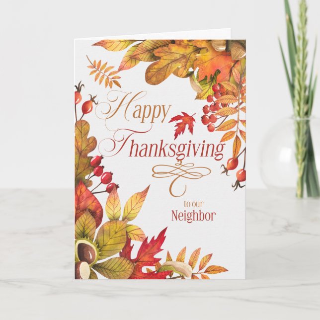 for Neighbor Blessings Autumn Leaves Thanksgiving Holiday Card (Front)