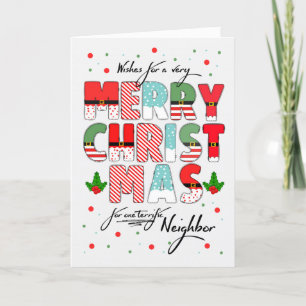 for Neighbor Merry Christmas Decorated Lettering Holiday Card