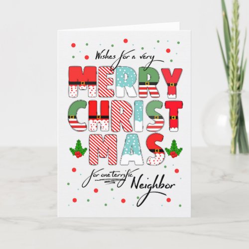 for Neighbor Merry Christmas Decorated Lettering Holiday Card