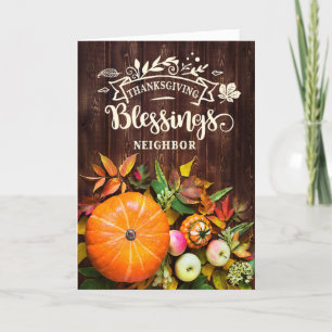 for Neighbor Thanksgiving Blessings Pumkins Holiday Card