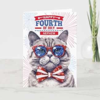 for Nephew 4th of July Cute Patriotic Cat Holiday Card