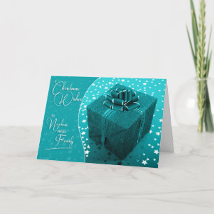 for Nephew and Family Turquoise Blue Christmas Holiday Card