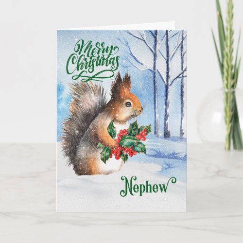 for Nephew Christmas Squirrel Winter Woodland Holiday Card