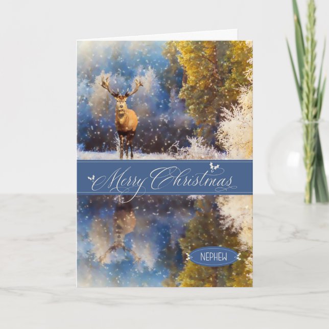 for Nephew Christmas Winter Woodland Deer Holiday Card (Front)