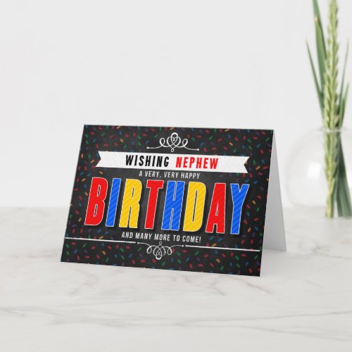 for Nephew Colorful Chalkboard Typography Birthday Card