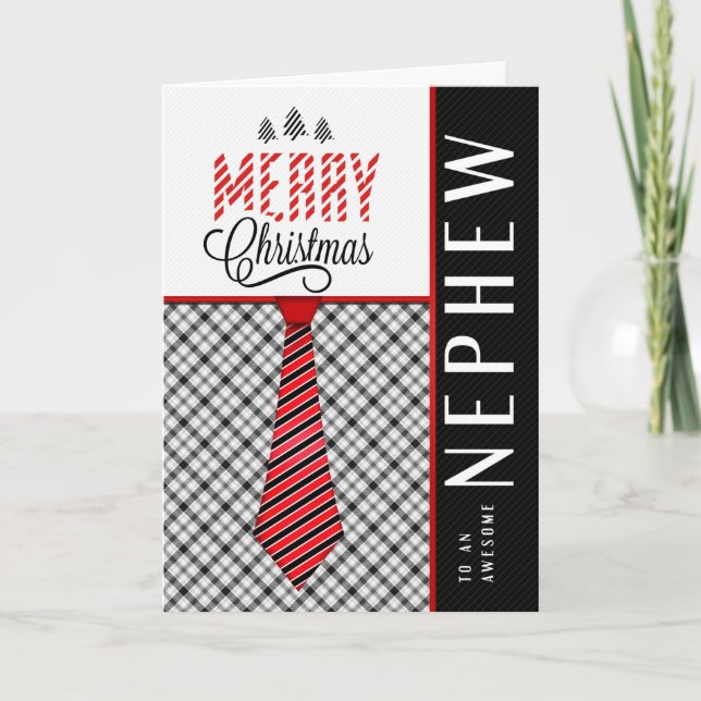 for Nephew Merry Christmas Masculine Necktie Holiday Card (Front)