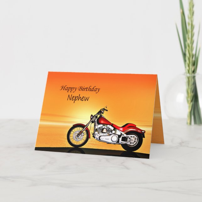 For Nephew, Motorcycle in the sunset birthday card (Front)