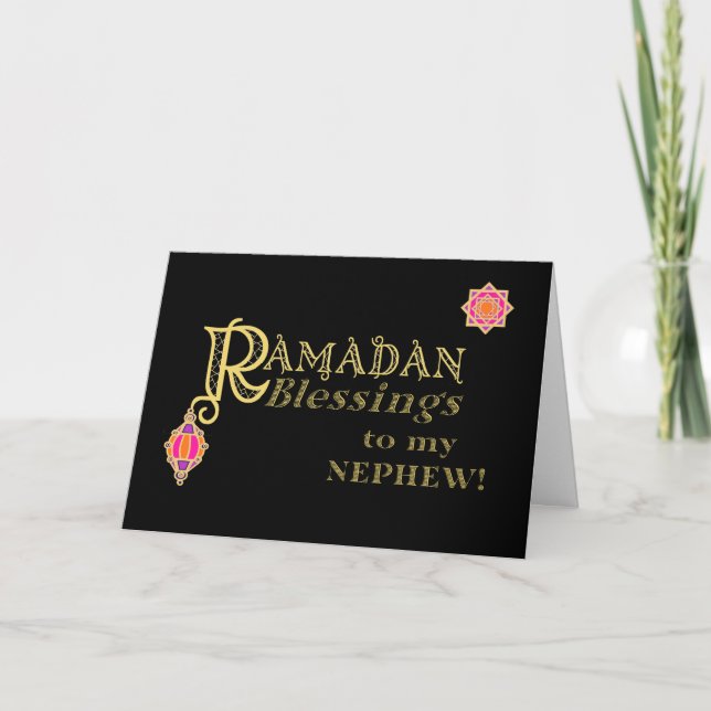 For Nephew Ramadan Blessings Gold on Black Card (Front)