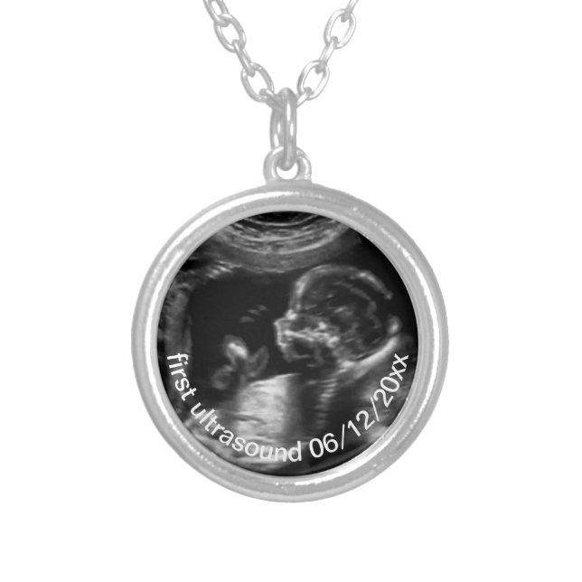For New Mother First Ultrasound Sonogram Baby Silver Plated Necklace (Front)
