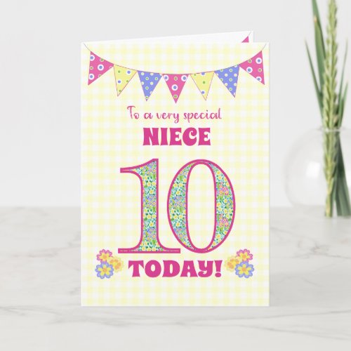 For Niece 10th Birthday Primroses Bunting Card