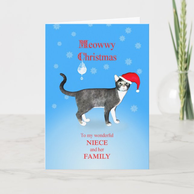 For Niece and her family, Meowwy Christmas cat Holiday Card (Front)