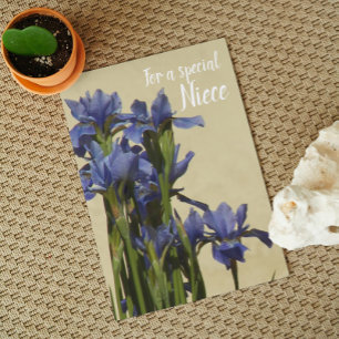 For Niece Blue Irises Floral Birthday Card
