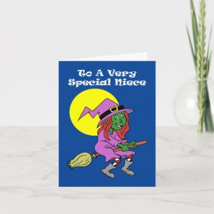 For Niece Cute Cartoon Witch Halloween Holiday Card