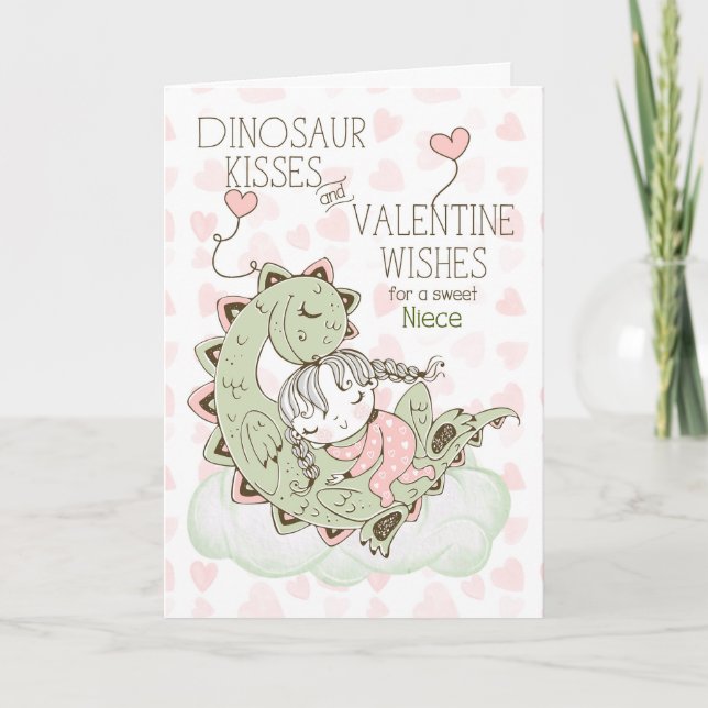 for Niece Dinosaur Kisses Stegosaurus Valentine Holiday Card (Front)