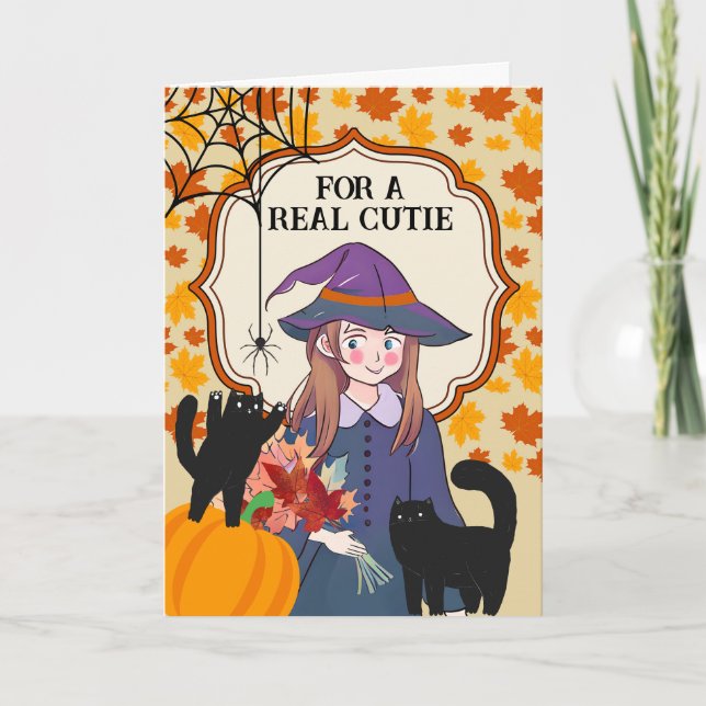 For Niece Halloween Cute Witch and Cats Card (Front)