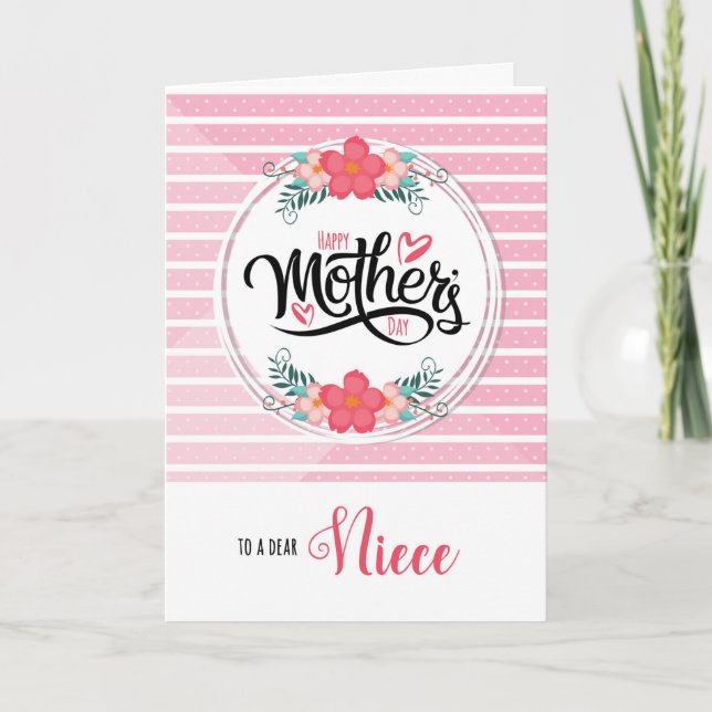 For Niece on Mother's Day Pink Bontanical Card (Front)