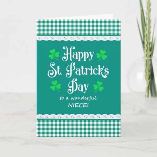 For Niece St Patricks Shamrocks Green Checks Card