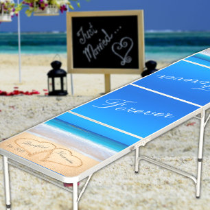 For Now Forever Hearts in Sand Beach Beer Pong Table
