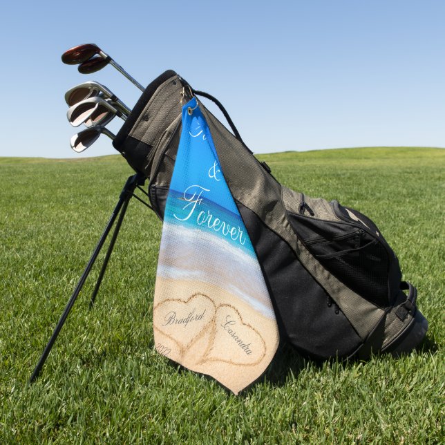 For Now  Forever | Hearts in Sand Beach  Golf Towel (Green)