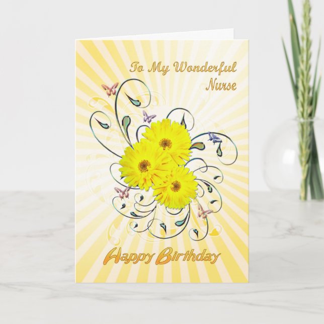 For nurse, birthday card with yellow flowers (Front)