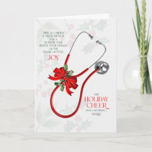 for Nurse Stethoscope Joy and Cheer Holiday Card